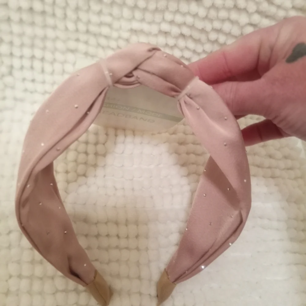 Dusty Rose Satin Rhinestone Knotted Wide Headband